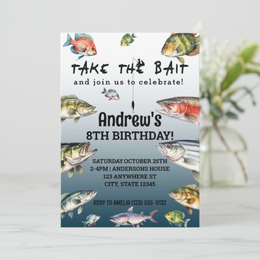 Waterverf Vist met aas Kaart (Staand voorkant)