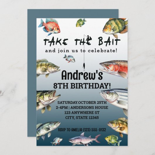 Waterverf Vist met aas Kaart (Voorkant / Achterkant)