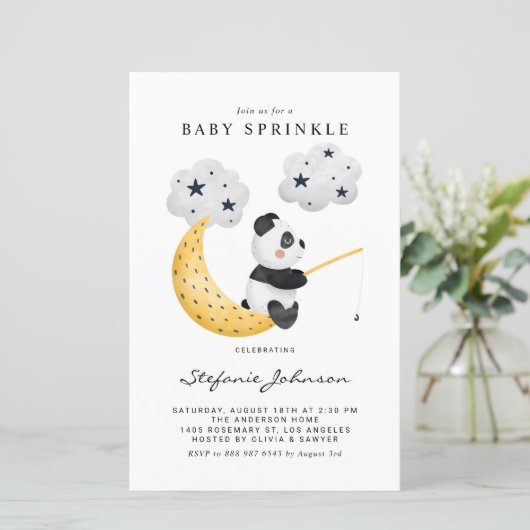 Waterverf Vist Panda Baby Sprinkle Invite (Staand voorkant)
