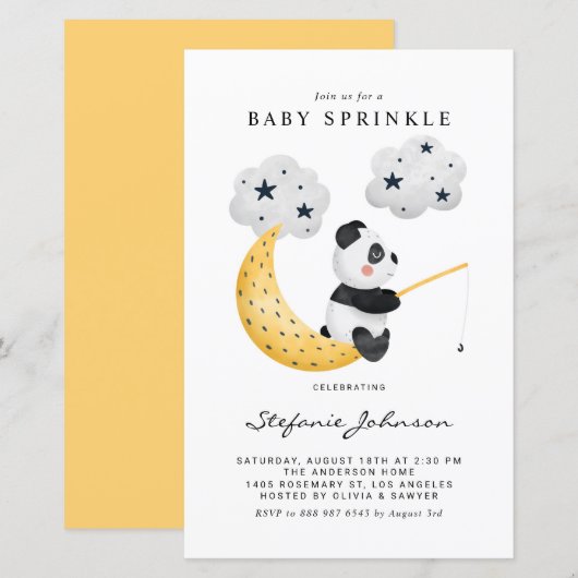 Waterverf Vist Panda Baby Sprinkle Invite (Voorkant / Achterkant)