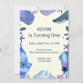 Waterverf Visthema Birthday Uitnodiging (Voorkant)