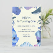 Waterverf Visthema Birthday Uitnodiging (Staand voorkant)