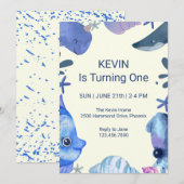 Waterverf Visthema Birthday Uitnodiging (Voorkant / Achterkant)