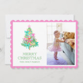 Waterverf Vivid Pink Bow Coquette Kerstfoto Feestdagenkaart (Voorkant)