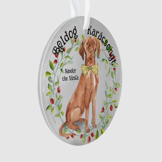 Waterverf Vizsla Boldog Karácsonyt Ornament (voorkant)