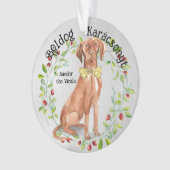 Waterverf Vizsla Boldog Karácsonyt Ornament (voorkant)