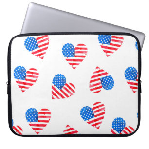 Waterverf vlag van Amerika in de vorm van harten Laptop Sleeve