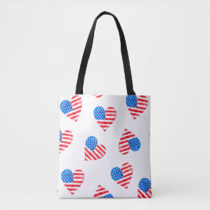 Waterverf vlag van Amerika in de vorm van harten Tote Bag