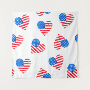 Waterverf vlag van Amerika in de vorm van harten Wandkleed
