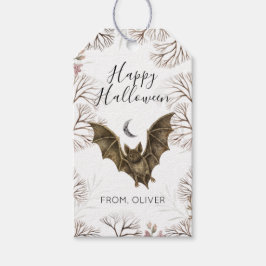 Waterverf Vleermuis Botanische Gelukkige Halloween Cadeaulabel