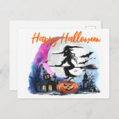 Waterverf vliegende heks briefkaart (Voorkant / Achterkant)