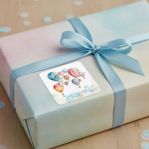 Waterverf vliegende heteluchtballonnen blauw dank  vierkante sticker