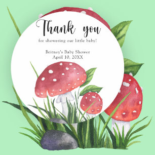 Waterverf vliegenzwam - dank je wel babyshower ronde sticker