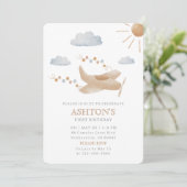 Waterverf vliegtuig 1e verjaardag uitnodiging (Staand voorkant)