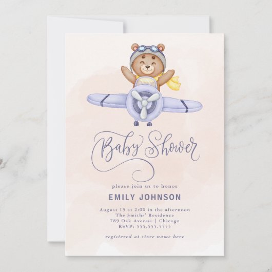 Waterverf Vliegtuig Baby shower Kaart (Voorkant)