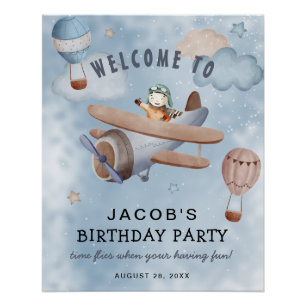Waterverf Vliegtuig Jongen Verjaardagsfeest Verwel Perfect Poster