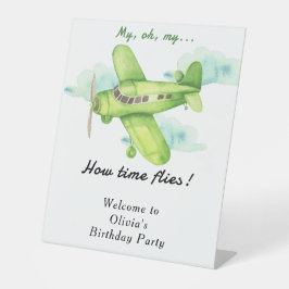 Waterverf Vliegtuig Kinderen Verjaardag Reclamebord Met Voetstuk