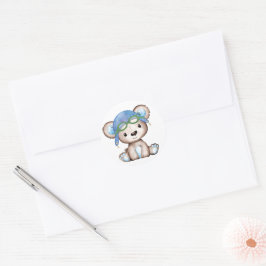 Waterverf vliegtuig piloot Teddy Bear Envelope Ronde Sticker