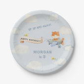 Waterverf Vliegtuig Schattige Fox Verjaardagsfeest Papieren Bordje (Voorkant)