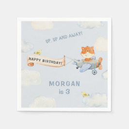 Waterverf Vliegtuig Schattige Fox Verjaardagsfeest Servet