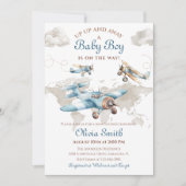 Waterverf  Vliegtuig Travel Boy Baby shower Kaart (Voorkant)
