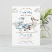 Waterverf  Vliegtuig Travel Boy Baby shower Kaart (Staand voorkant)