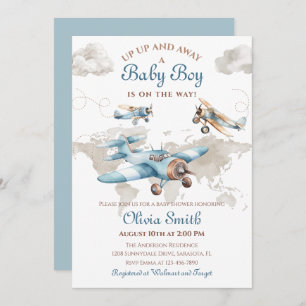 Waterverf  Vliegtuig Travel Boy Baby shower Kaart