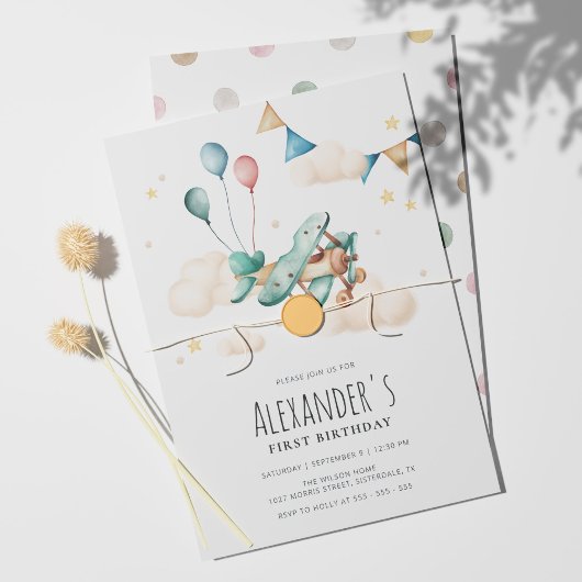  Waterverf Vliegtuig Verjaardagsfeestje Kaart