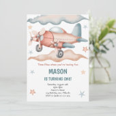 Waterverf  Vliegtuig Verjaardagsuitnodiging Kaart (Staand voorkant)