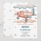 Waterverf  Vliegtuig Verjaardagsuitnodiging Kaart (Voorkant / Achterkant)