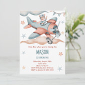 Waterverf Vliegtuig Verjaardagsuitnodiging Kaart (Staand voorkant)