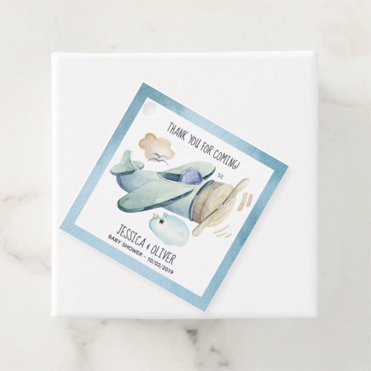 Waterverf Vliegtuigpartij in blauw Bedankjes Labels (In situ)