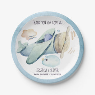 Waterverf Vliegtuigpartij in blauw Papieren Bordje