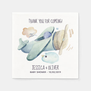 Waterverf Vliegtuigpartij in blauw Servet