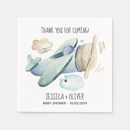 Waterverf Vliegtuigpartij in blauw Servet (Voorkant)