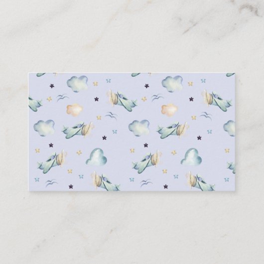 Waterverf Vliegtuigpartij in Blue Diaper Raffle Informatiekaartje (Achterkant)