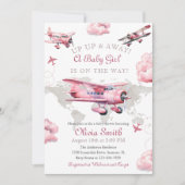 Waterverf  Vliegtuigreis GIR Baby shower Kaart (Voorkant)