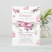 Waterverf  Vliegtuigreis GIR Baby shower Kaart (Staand voorkant)