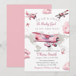 Waterverf  Vliegtuigreis GIR Baby shower Kaart