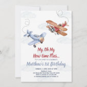 Waterverf vliegtuigwolken jongen 1e verjaardag kaart (Voorkant)