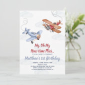 Waterverf vliegtuigwolken jongen 1e verjaardag kaart (Staand voorkant)