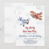 Waterverf vliegtuigwolken jongen 1e verjaardag kaart (Voorkant / Achterkant)