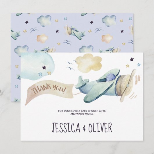 Waterverf vliegveld Partij in Blauw Hartelijk dank Kaart (Voorkant / Achterkant)