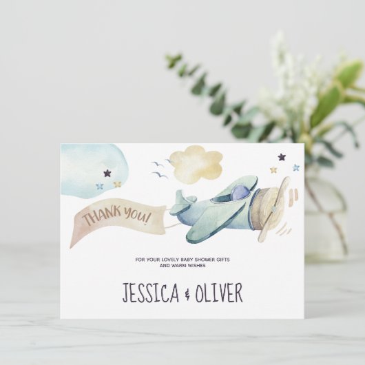 Waterverf vliegveld Partij in Blauw Hartelijk dank Kaart (Staand voorkant)