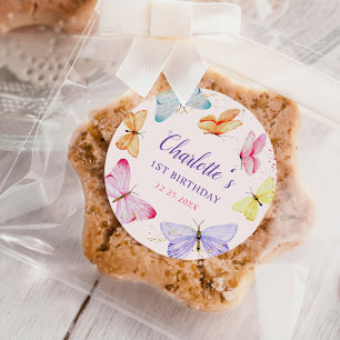 Waterverf vlinder 1e verjaardag ronde sticker