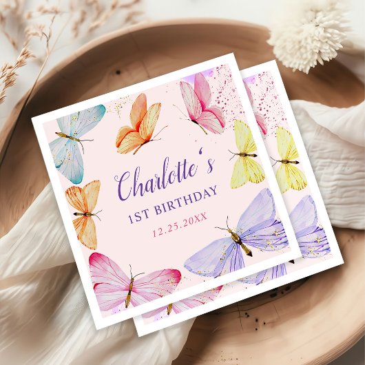 Waterverf vlinder 1e verjaardag servet