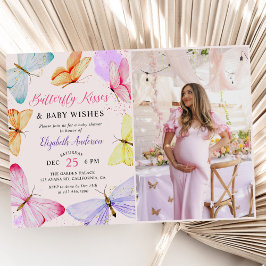 Waterverf Vlinder Baby Meisje Baby shower Foto Kaart