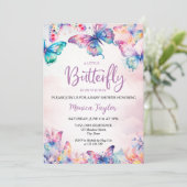 Waterverf vlinder baby meisje douche kaart (Staand voorkant)