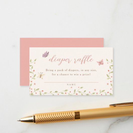 Waterverf Vlinder Baby shower Luier Raffle Informatiekaartje (Voorkant / Achterkant in situ)
