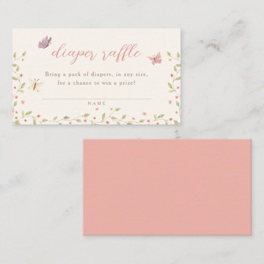 Waterverf Vlinder Baby shower Luier Raffle Informatiekaartje (Voorkant / Achterkant)